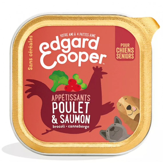 Barquette pour chien senior "Appétissants poulet & saumon" sans céréales - Edgard & Cooper