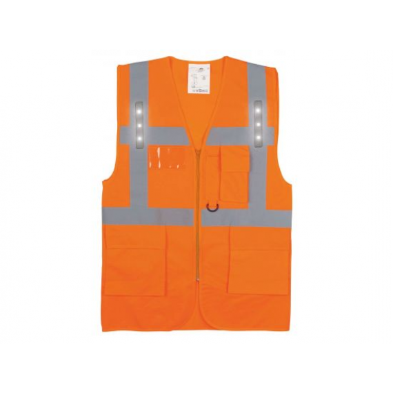 Gilet haute visibilité orange avec LED et poches