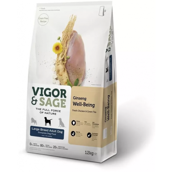 Ginseng/poulet thé vert chien adulte grande taille 12 kg - Vigor & sage