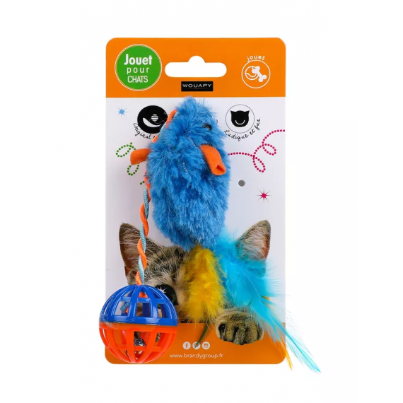 Jouet pour chat "Souris" en tissu + balle plastique - Wouapy