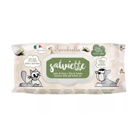 Lingettes humides Lait de coco / Coton x40 - Ferribiella