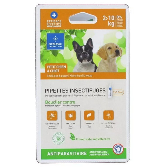 Pipettes insectifuges chiot/petit chien x2 - Demavic